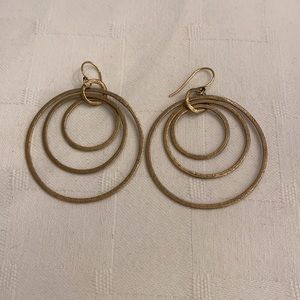 Matte Gold Front Facing Triple Hoop Drop Quiet Luxury Statement Earrings